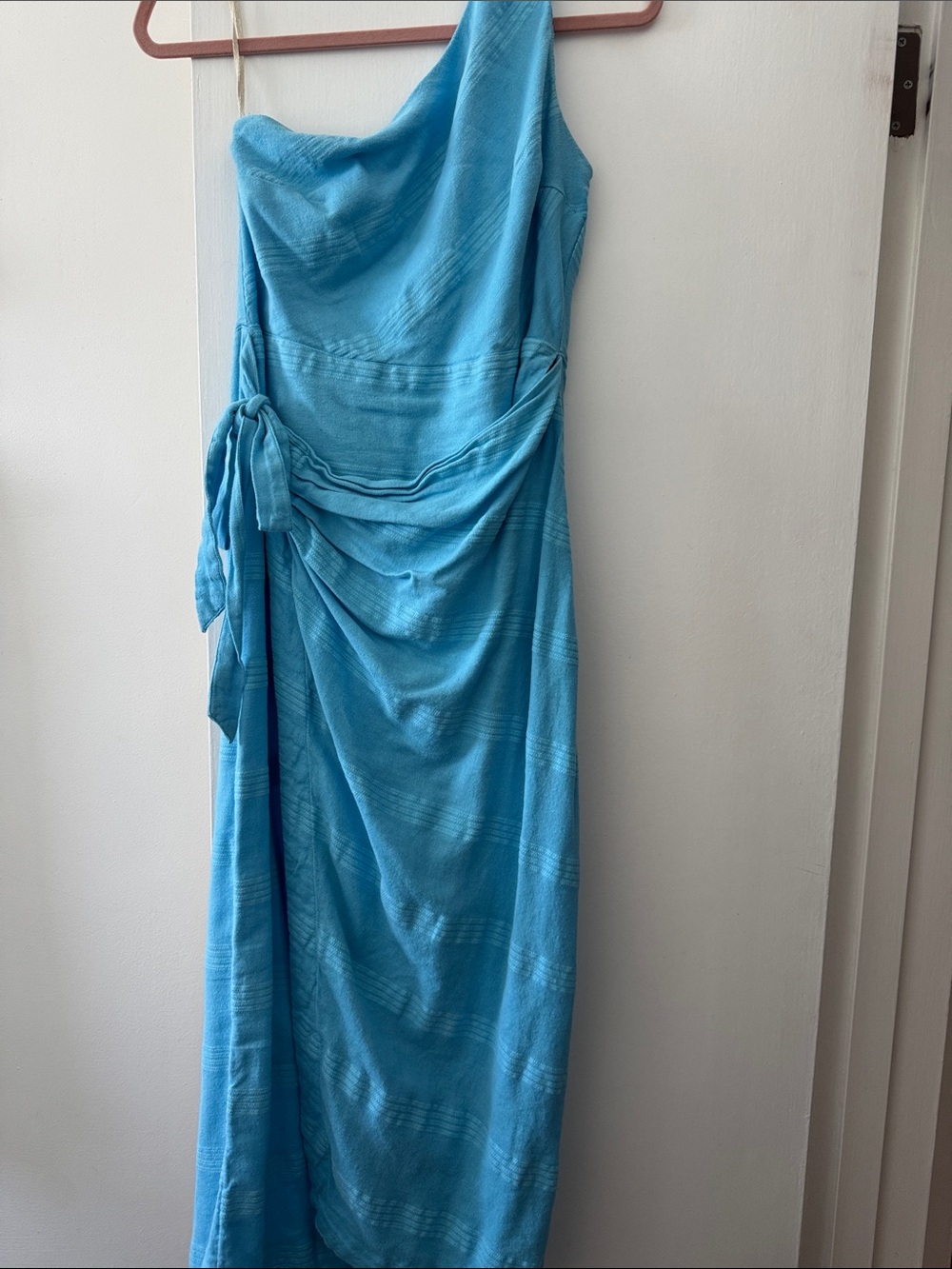 Free People Aqua One-Shoulder Draped Maxi Dress